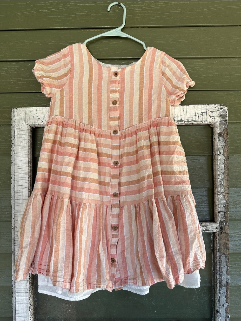 Girls Striped‎ Peach & Cream Button-Front Casual Dress